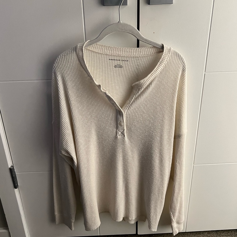 Cream Henley American Eagle Shirt Size Large